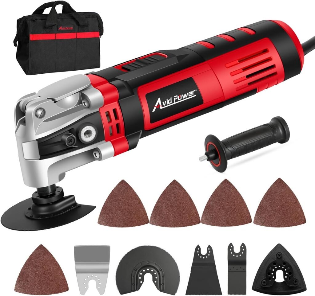 AVID POWER Oscillating Tool, 3.5-Amp Oscillating Multi Tool with 4.5° Oscillation Angle, 6 Variable Speeds and 13pcs Saw Accessories, Auxiliary Handle and Carrying Bag