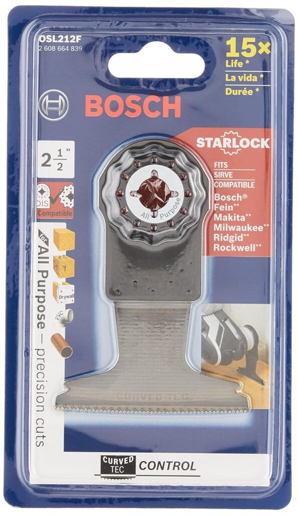BOSCH OSL114F-10 10-Pack 1-1/4 In. Starlock Oscillating Multi Tool All Purpose Bi-Metal Plunge Cut Blades for Applications in Wood, Wood with Nails, Drywall, PVC, Metal (Nails and Staples)