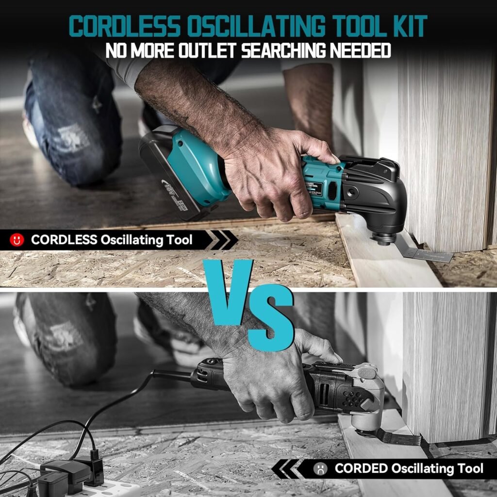 Cordless Oscillating Tool Compatible with Makita Battery, Brushless-Motor Tool with Auxiliary Handle, Oscillating Multi-Tool for Scraping, Sanding,Cutting Wood(Battery Not Included)