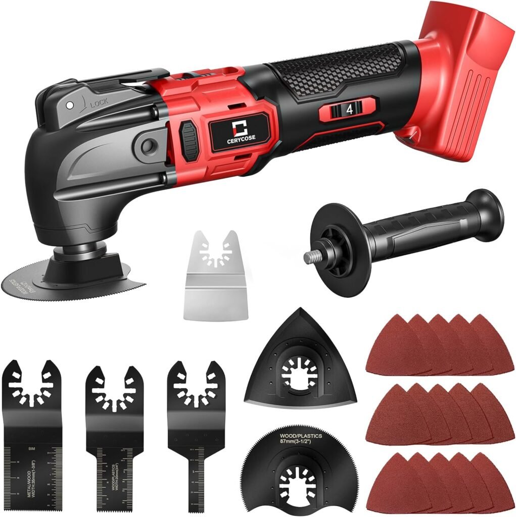 Cordless Oscillating Tool Compatible with Milwaukee Battery, Brushless-Motor Tool with Auxiliary Handle, Oscillating Multi-Tool for Scraping, Sanding,Cutting Wood(Battery Not Included)