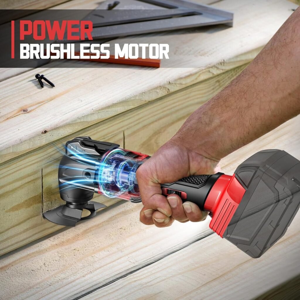 Cordless Oscillating Tool Compatible with Milwaukee Battery, Brushless-Motor Tool with Auxiliary Handle, Oscillating Multi-Tool for Scraping, Sanding,Cutting Wood(Battery Not Included)