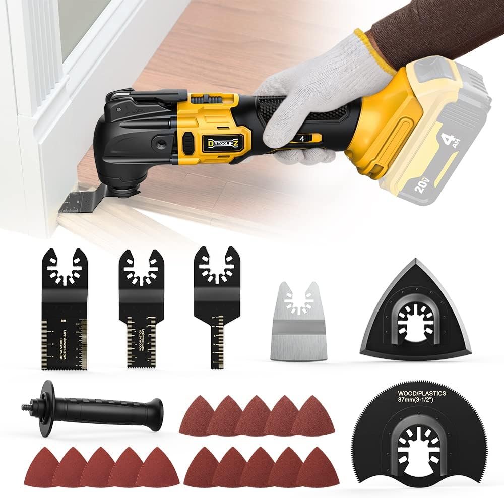 Cordless Oscillating Tool for Dewalt 20V Battery, 6 Variable Speed Brushless-Motor Tool, Oscillating Multi Tool Kit for Cutting Wood Drywall Nails Remove Grout  Sanding(Battery Not Included)