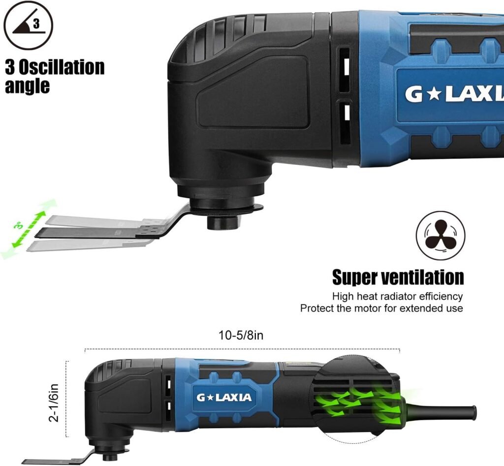 G LAXIA Oscillating Tool, 2.3 Amp Oscillating Multitool Kit with 3 Degree Oscillation Angle, 6 Variable Speed, 17 Pieces Accessories