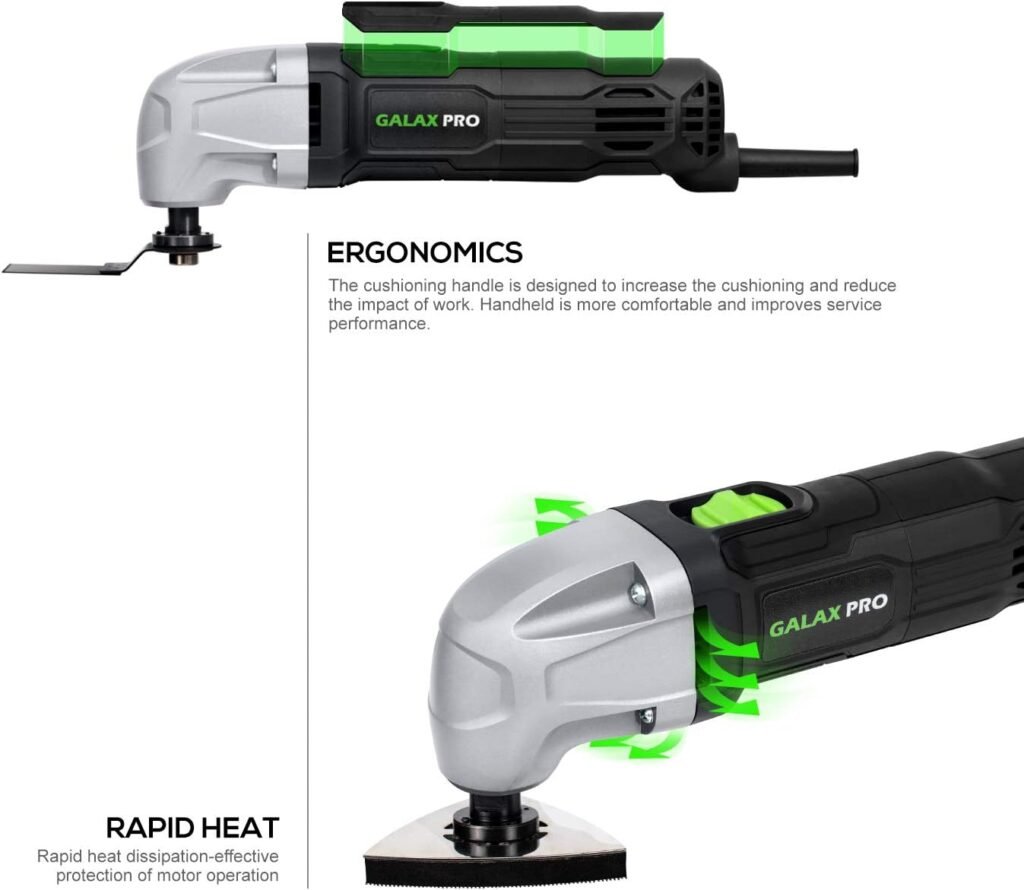 GALAX PRO 22000 OPM 1.5A Oscillating Multi Tool, 3 Degree Oscillating Angle with 3 Pieces Saw Blades, 1 Piece Semi Circle Blade Sanding Plate, 6 Pieces Sanding Papers for Grinding