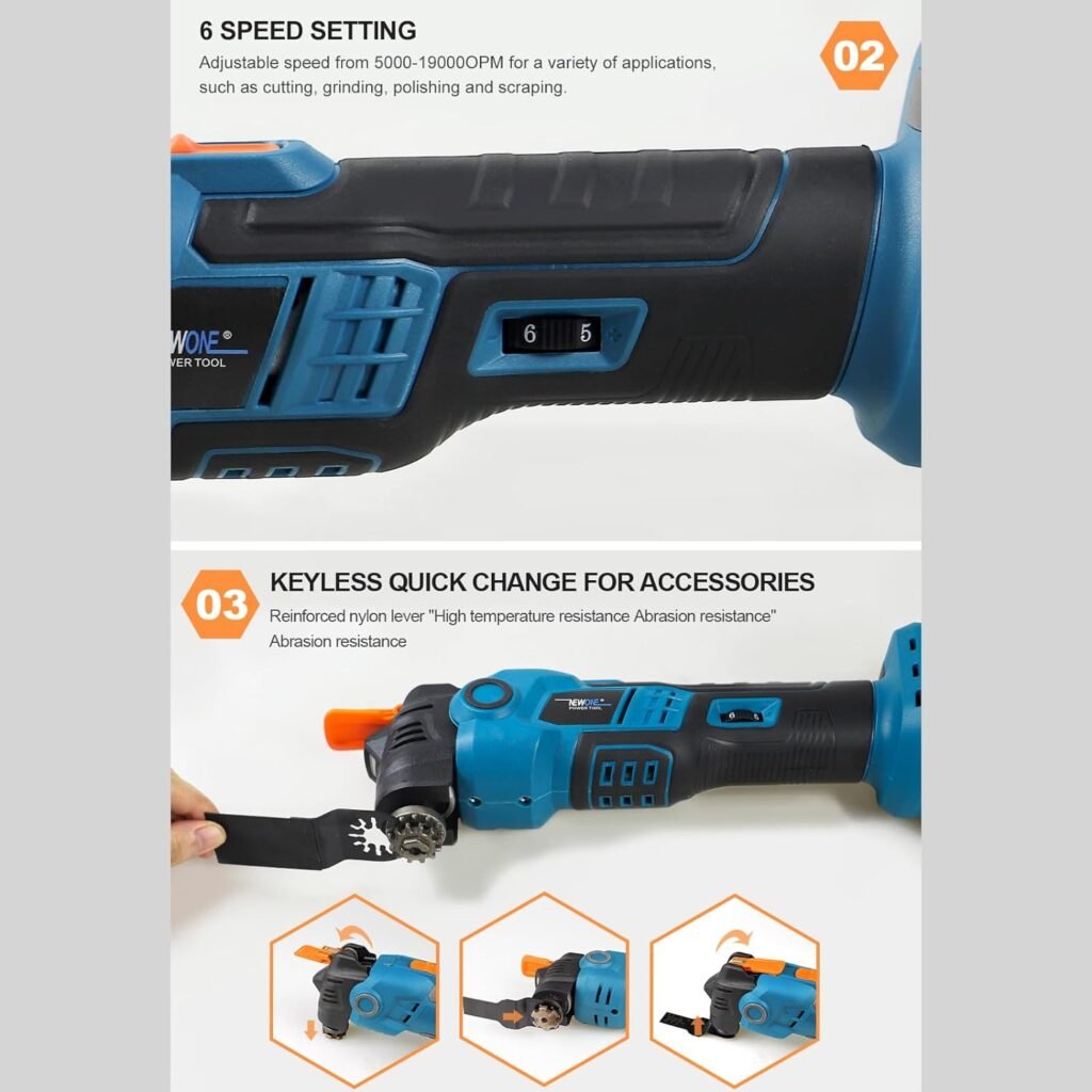 NEWONE Oscillating Tool Kit Compatiable with Makita 18V/20V Battery,Max Quick-release Anti-vibration Cordless Oscillating Multi-Tool,6 Variable Speed, Fast Charger,Carry Bag and 7pcs Saw Accessories