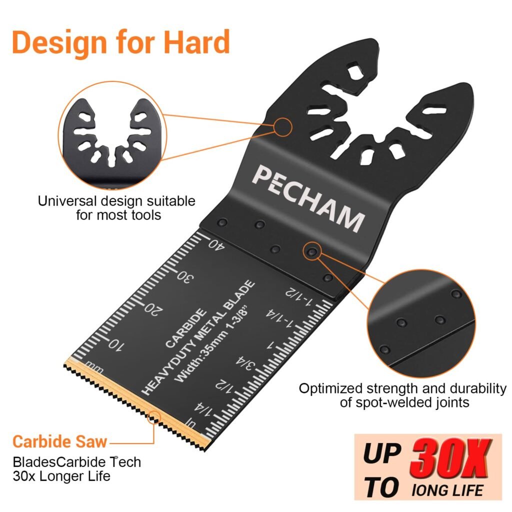 PECHAM 4PCS Oscillating Multi Tool Saw Blades, Carbide Multitool Blades Heary Duty for Hard Material, Metal, Nails. Bolts. Screws (4)