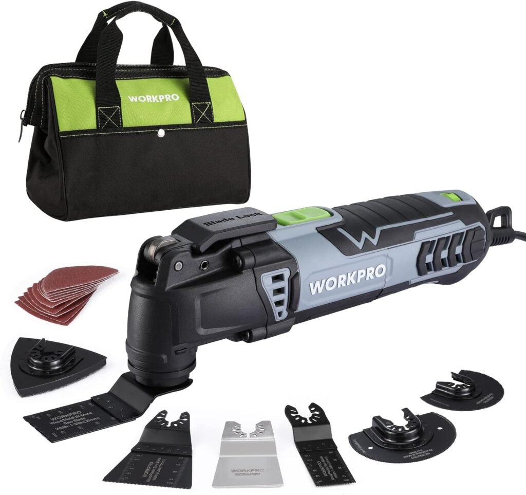 WORKPRO Oscillating Multi-Tool Kit, 3.0 Amp Corded Quick-Lock Replaceable Oscillating Saw with 7 Variable Speed, 3° Oscillation Angle, 17pcs Saw Accessories, and Carrying Bag